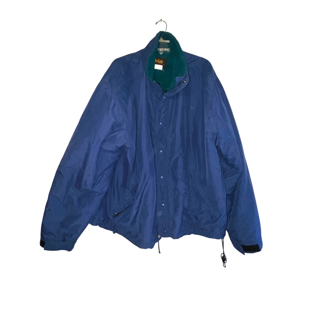 Vintage REI Mens XXL Royal Blue Fleece Lined Nylon Full Zip‎ Jacket Teal Collar